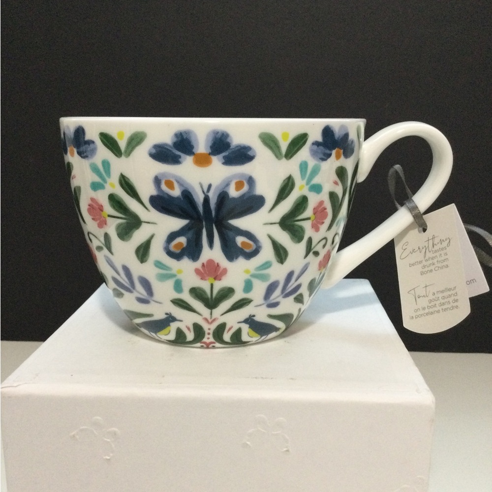 The English Mug Co. Fine Bone China Floral Butterfly Porcelain Teacup Coffee Mug